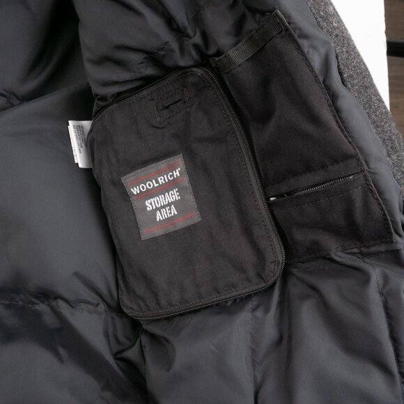 WOOLRICH Onyx charcoal grey heavy wool blend parka length winter jacket size L - Picture 6 of 14